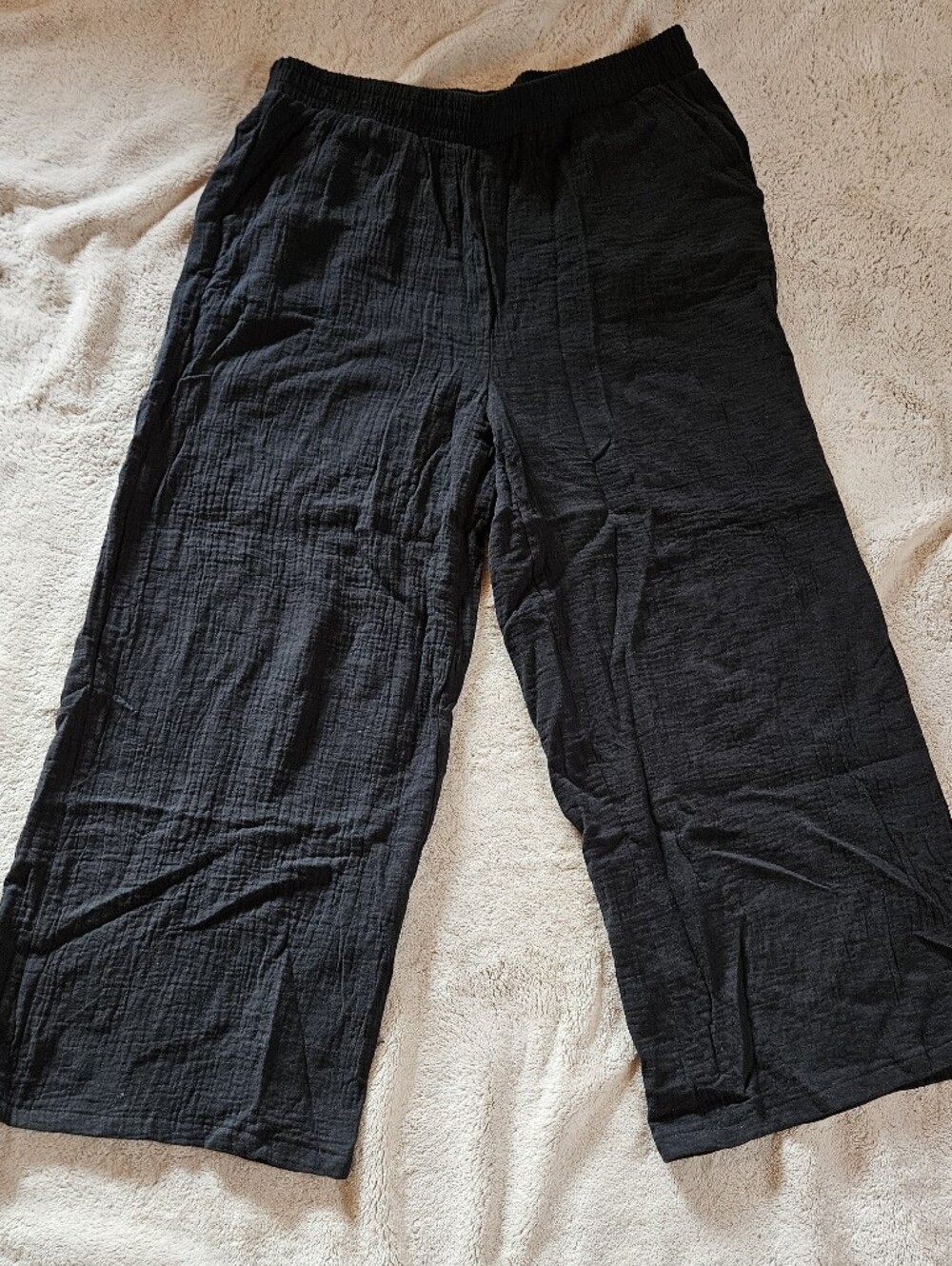 Cotton Gauze Hurley Black Wide-Leg Women's Pants - Picture 2 of 4